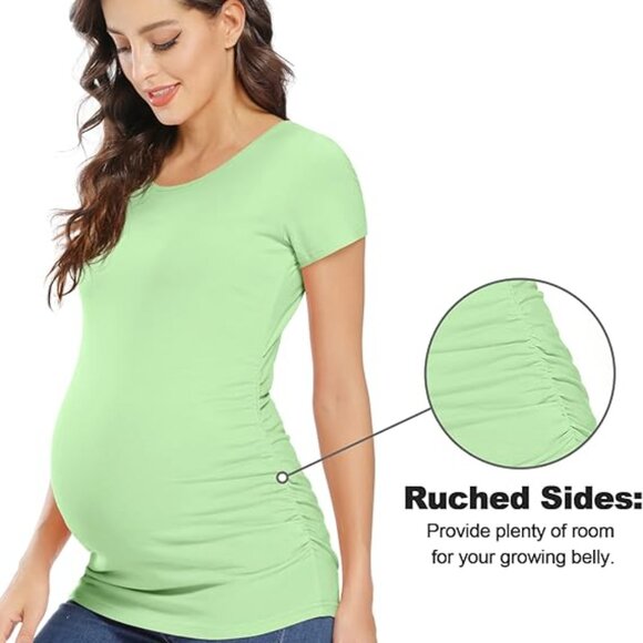 Glamix Maternity Short-Sleeve Ruched Shirts 3 Pack White Sage Pink Size 2XL - Picture 3 of 9